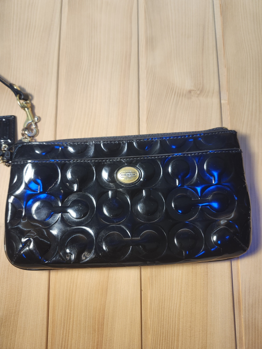 Coach Op Art Embossed Signature Patent Leather Wristlet